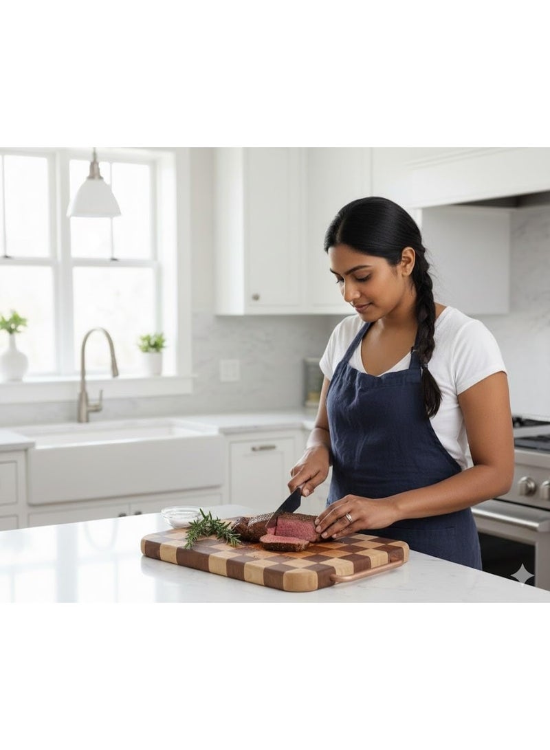 Bamboo Chopping Board for Kitchen with Metal Handle – Premium Natural Bamboo Cutting Board for Vegetables, Meat and Fruits – Heavy Duty End Grain / Edge Grain Wooden Cutting Board Knife Friendly – Eco-Friendly Recyclable Biodegradable Bamboo Board – Thick Non-Slip Kitchen Cutting Board and Elegant Cheese & Charcuterie Serving Board 33 x 23 CM - Image 4